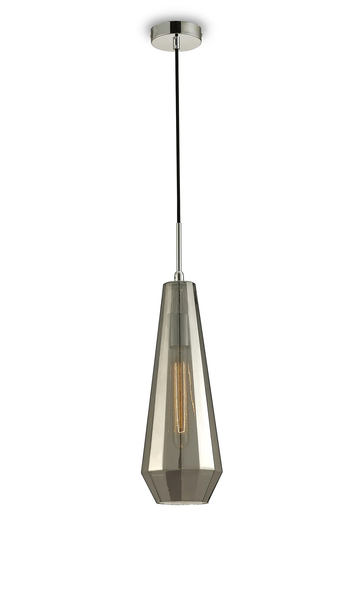 Markus Glass Pendant 1 Light Smoke Slim Cone Polished Chrome D0108  Deco Markus